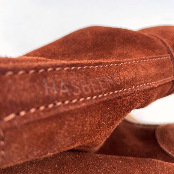 Swedish Hasbeens Suede Teddy Boots Platform Cognac Block Heel Pull On Sz 37 / 7 - Picture 8 of 10